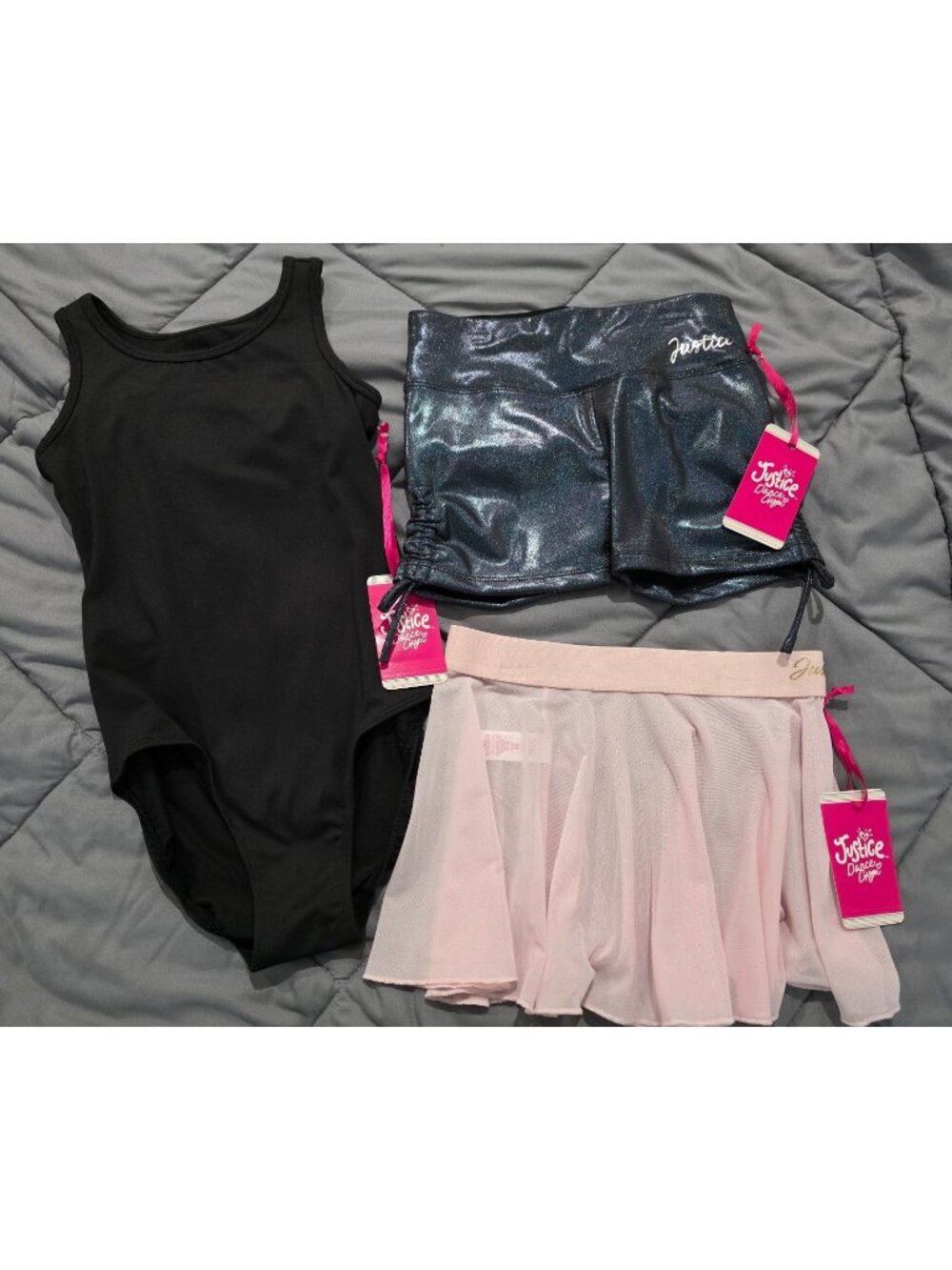 NWT Justice Girls Medium 10 Dance Gymnastics 3 Piece Leotard Shorts Skirt